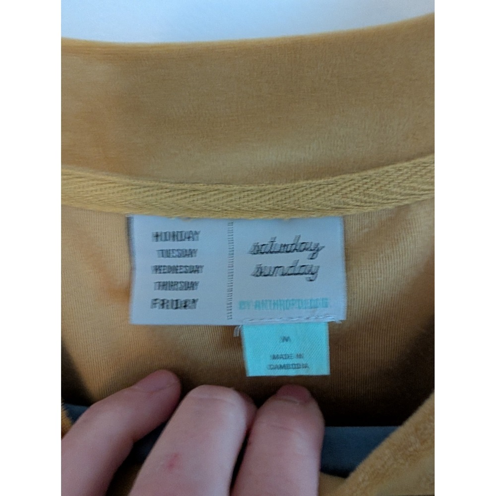 Saturday Sunday Anthropologie Mustard Yellow Velour Ruched Sweatshirt Medium - Picture 5 of 7